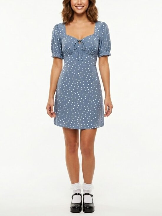 Skies Are Blue Cottagecore Polka Dot Milkmaid Puff Sleeve Mini Dress XL - Picture 2 of 9